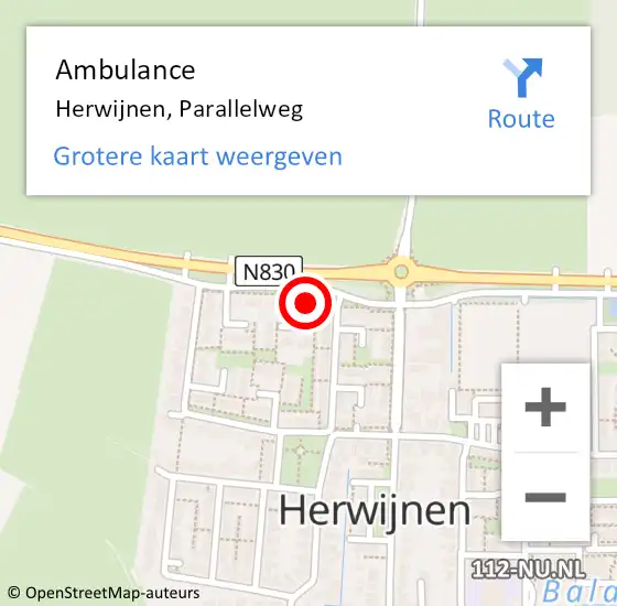 Locatie op kaart van de 112 melding: Ambulance Herwijnen, Parallelweg op 5 mei 2019 19:01