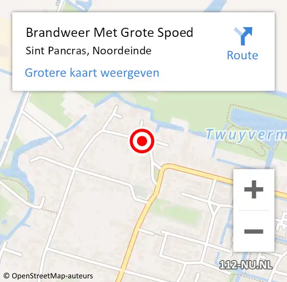 Locatie op kaart van de 112 melding: Brandweer Met Grote Spoed Naar Sint Pancras, Noordeinde op 5 mei 2019 19:22