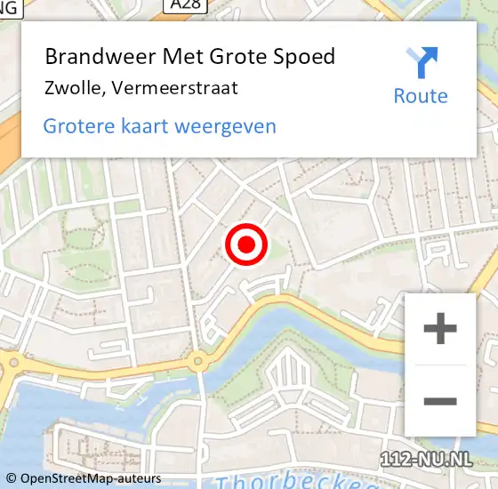 Locatie op kaart van de 112 melding: Brandweer Met Grote Spoed Naar Zwolle, Vermeerstraat op 5 mei 2019 20:52