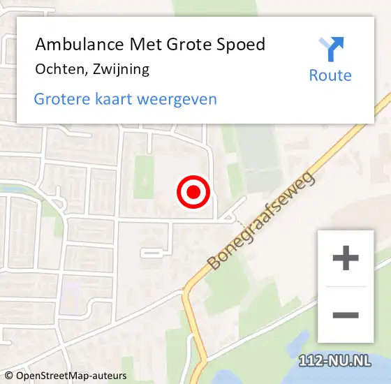 Locatie op kaart van de 112 melding: Ambulance Met Grote Spoed Naar Ochten, Zwijning op 5 mei 2019 23:49