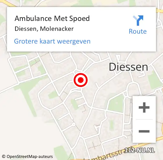 Locatie op kaart van de 112 melding: Ambulance Met Spoed Naar Diessen, Molenacker op 6 mei 2019 05:02