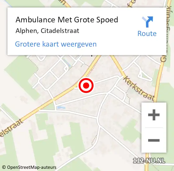 Locatie op kaart van de 112 melding: Ambulance Met Grote Spoed Naar Alphen, Citadelstraat op 6 mei 2019 06:39