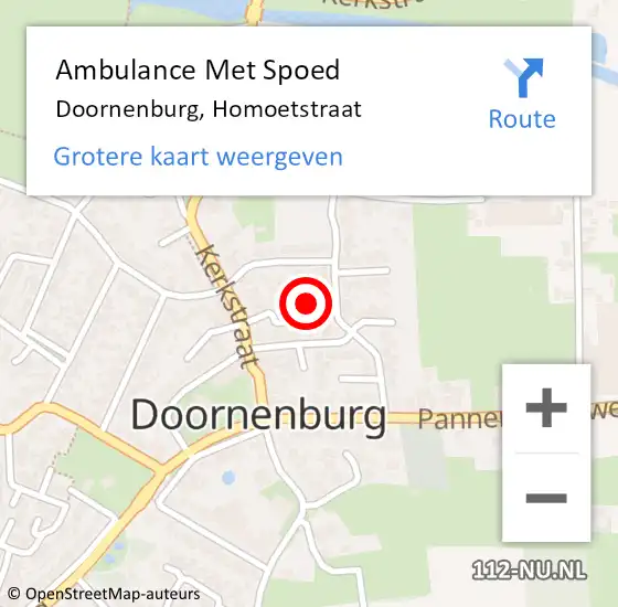 Locatie op kaart van de 112 melding: Ambulance Met Spoed Naar Doornenburg, Homoetstraat op 6 mei 2019 13:44