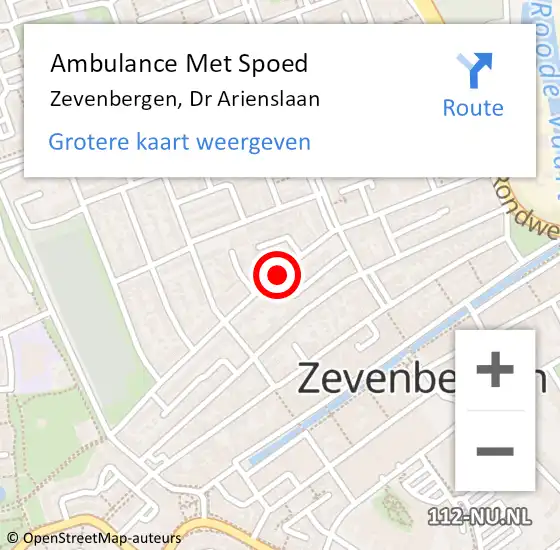 Locatie op kaart van de 112 melding: Ambulance Met Spoed Naar Zevenbergen, Dr Arienslaan op 6 mei 2019 14:52