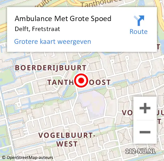 Locatie op kaart van de 112 melding: Ambulance Met Grote Spoed Naar Delft, Fretstraat op 6 mei 2019 17:42