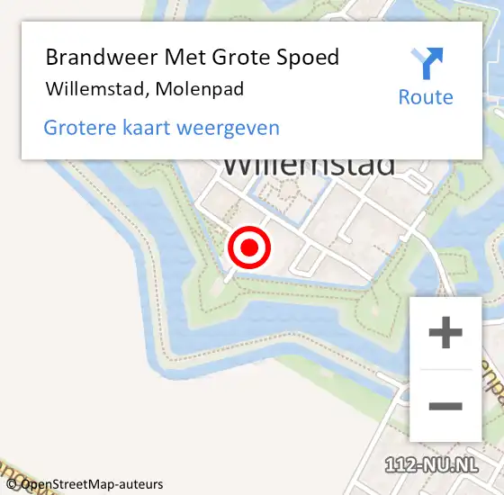 Locatie op kaart van de 112 melding: Brandweer Met Grote Spoed Naar Willemstad, Molenpad op 6 mei 2019 19:41