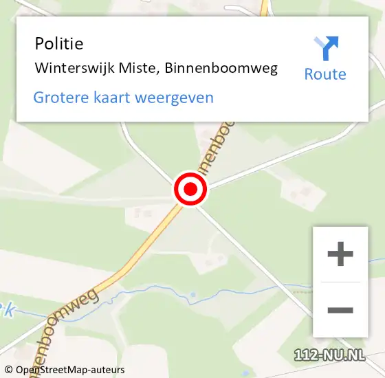 Locatie op kaart van de 112 melding: Politie Winterswijk Miste, Binnenboomweg op 6 mei 2019 20:29