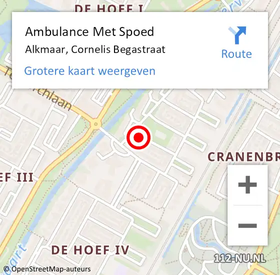 Locatie op kaart van de 112 melding: Ambulance Met Spoed Naar Alkmaar, Cornelis Begastraat op 6 mei 2019 21:03