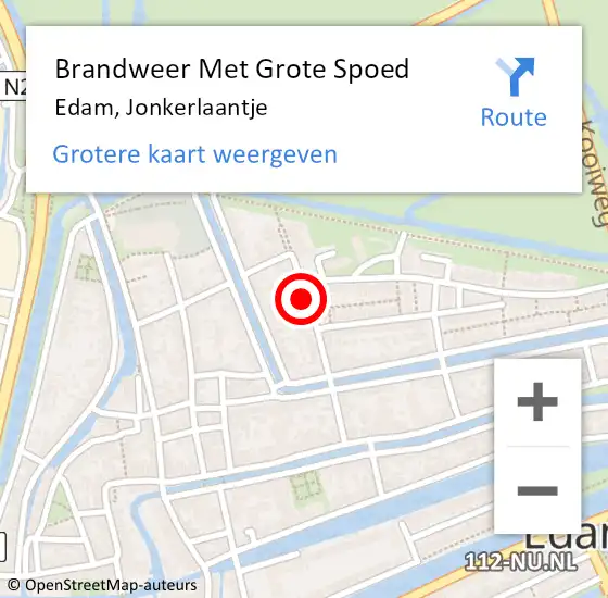 Locatie op kaart van de 112 melding: Brandweer Met Grote Spoed Naar Edam, Jonkerlaantje op 6 mei 2019 21:09