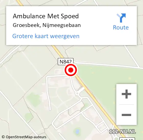 Locatie op kaart van de 112 melding: Ambulance Met Spoed Naar Groesbeek, Nijmeegsebaan op 6 mei 2019 21:09