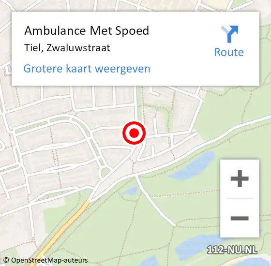 Locatie op kaart van de 112 melding: Ambulance Met Spoed Naar Tiel, Zwaluwstraat op 6 mei 2019 23:56