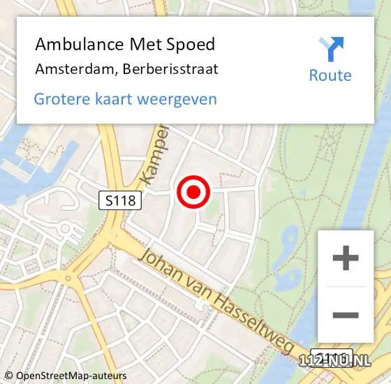 Locatie op kaart van de 112 melding: Ambulance Met Spoed Naar Amsterdam, Berberisstraat op 7 mei 2019 03:37