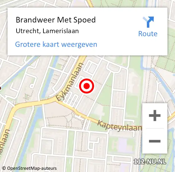 Locatie op kaart van de 112 melding: Brandweer Met Spoed Naar Utrecht, Lamerislaan op 7 mei 2019 03:46