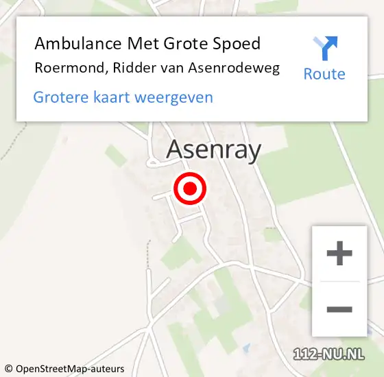 Locatie op kaart van de 112 melding: Ambulance Met Grote Spoed Naar Roermond, Ridder van Asenrodeweg op 7 mei 2019 09:47