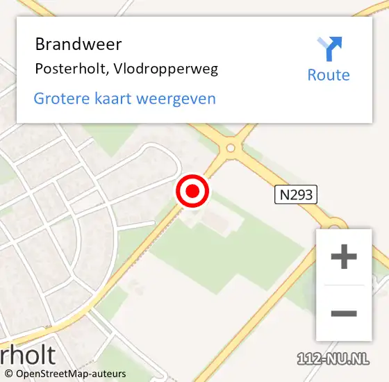 Locatie op kaart van de 112 melding: Brandweer Posterholt, Vlodropperweg op 7 mei 2019 10:08