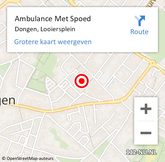 Locatie op kaart van de 112 melding: Ambulance Met Spoed Naar Dongen, Looiersplein op 7 mei 2019 10:52