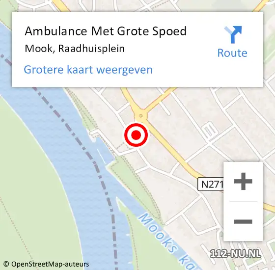 Locatie op kaart van de 112 melding: Ambulance Met Grote Spoed Naar Mook, Raadhuisplein op 7 mei 2019 14:52