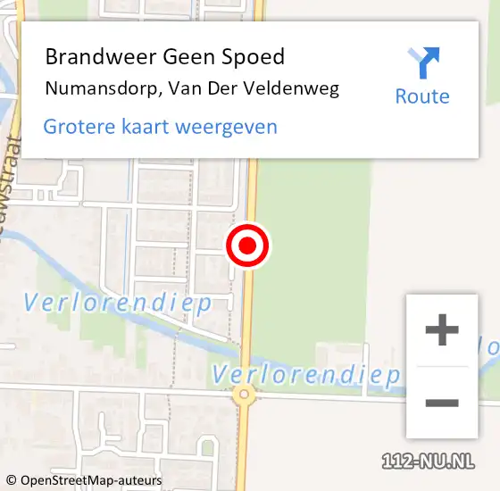 Locatie op kaart van de 112 melding: Brandweer Geen Spoed Naar Numansdorp, Van Der Veldenweg op 7 mei 2019 15:50