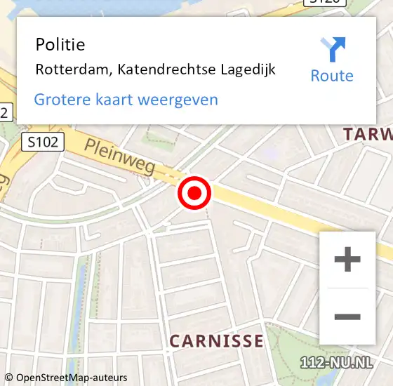 Locatie op kaart van de 112 melding: Politie Rotterdam, Katendrechtse Lagedijk op 7 mei 2019 16:18