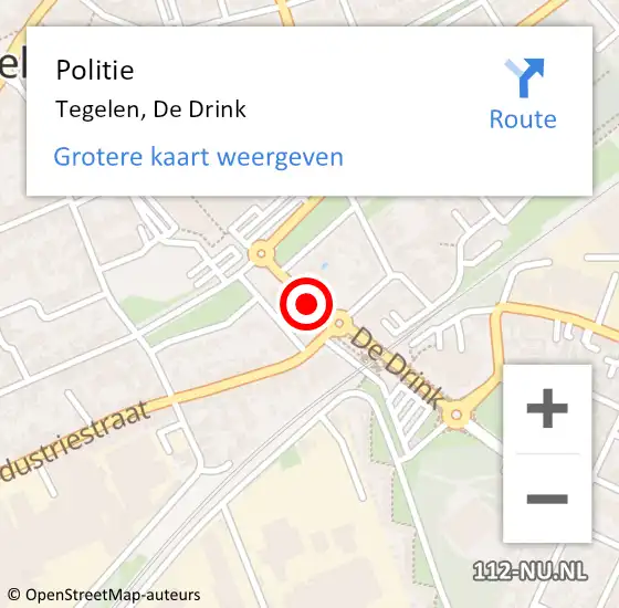 Locatie op kaart van de 112 melding: Politie Tegelen, De Drink op 7 mei 2019 23:24