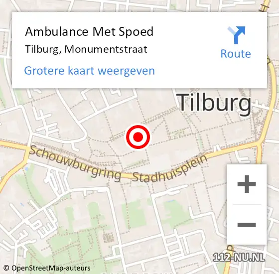 Locatie op kaart van de 112 melding: Ambulance Met Spoed Naar Tilburg, Monumentstraat op 8 mei 2019 03:16