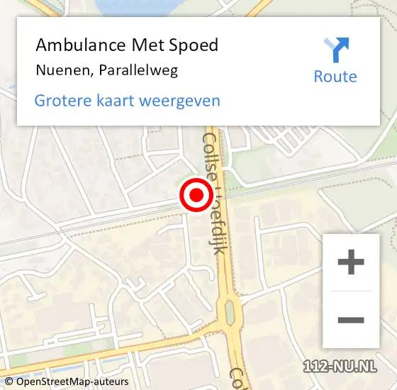 Locatie op kaart van de 112 melding: Ambulance Met Spoed Naar Nuenen, Parallelweg op 8 mei 2019 04:16