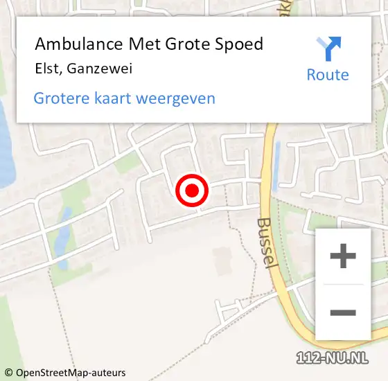 Locatie op kaart van de 112 melding: Ambulance Met Grote Spoed Naar Elst, Ganzewei op 8 mei 2019 05:53