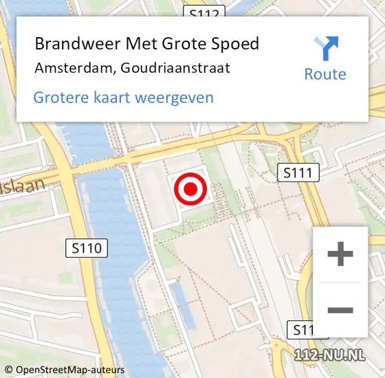 Locatie op kaart van de 112 melding: Brandweer Met Grote Spoed Naar Amsterdam, Goudriaanstraat op 8 mei 2019 09:33