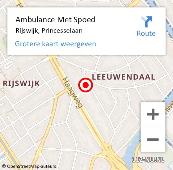 Locatie op kaart van de 112 melding: Ambulance Met Spoed Naar Rijswijk, Princesselaan op 8 mei 2019 11:07