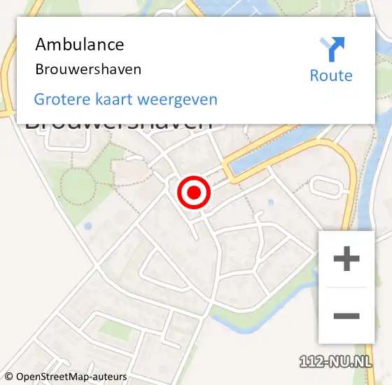 Locatie op kaart van de 112 melding: Ambulance Brouwershaven op 8 mei 2019 11:53