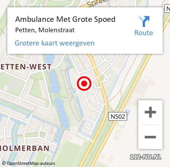 Locatie op kaart van de 112 melding: Ambulance Met Grote Spoed Naar Petten, Molenstraat op 8 mei 2019 13:05