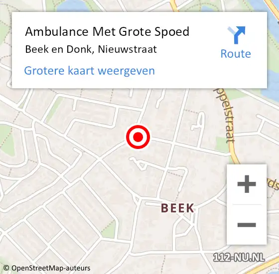 Locatie op kaart van de 112 melding: Ambulance Met Grote Spoed Naar Beek en Donk, Nieuwstraat op 8 mei 2019 14:10