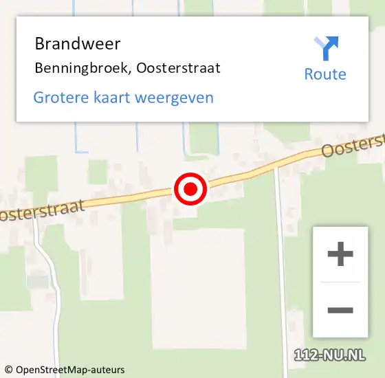 Locatie op kaart van de 112 melding: Brandweer Benningbroek, Oosterstraat op 8 mei 2019 15:04