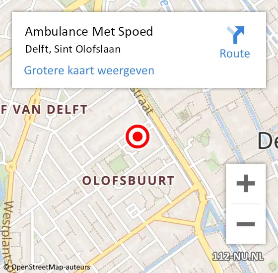 Locatie op kaart van de 112 melding: Ambulance Met Spoed Naar Delft, Sint Olofslaan op 8 mei 2019 16:49