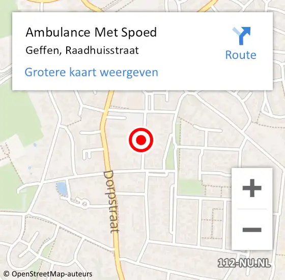 Locatie op kaart van de 112 melding: Ambulance Met Spoed Naar Geffen, Raadhuisstraat op 8 mei 2019 17:26