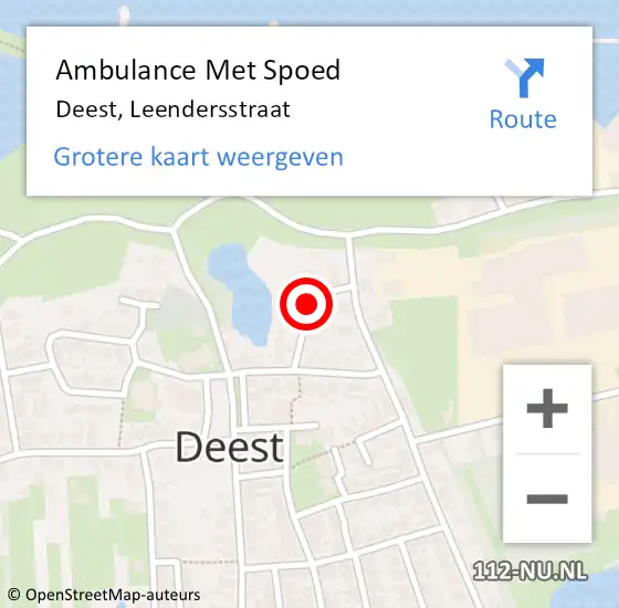 Locatie op kaart van de 112 melding: Ambulance Met Spoed Naar Deest, Leendersstraat op 8 mei 2019 19:38