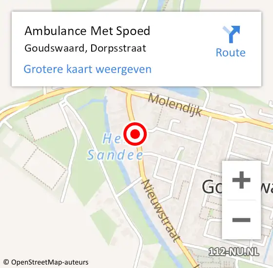 Locatie op kaart van de 112 melding: Ambulance Met Spoed Naar Goudswaard, Dorpsstraat op 9 mei 2019 00:56