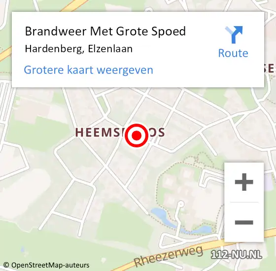 Locatie op kaart van de 112 melding: Brandweer Met Grote Spoed Naar Hardenberg, Elzenlaan op 9 mei 2019 08:04