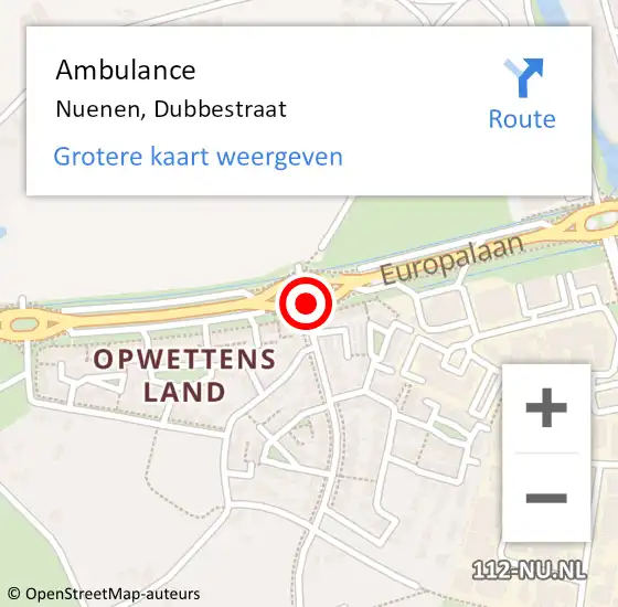Locatie op kaart van de 112 melding: Ambulance Nuenen, Dubbestraat op 9 mei 2019 09:23