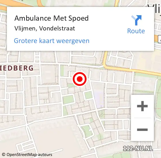 Locatie op kaart van de 112 melding: Ambulance Met Spoed Naar Vlijmen, Vondelstraat op 9 mei 2019 10:46