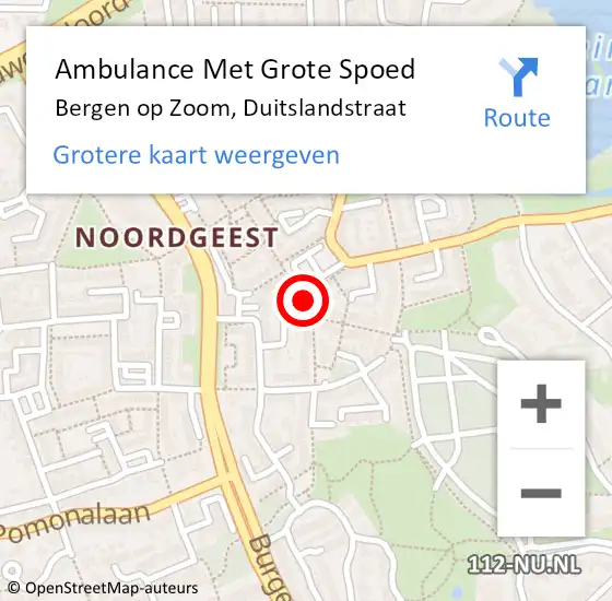 Locatie op kaart van de 112 melding: Ambulance Met Grote Spoed Naar Bergen op Zoom, Duitslandstraat op 9 mei 2019 11:08