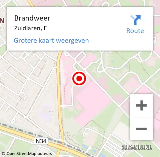 Locatie op kaart van de 112 melding: Brandweer Zuidlaren, E op 9 mei 2019 12:12