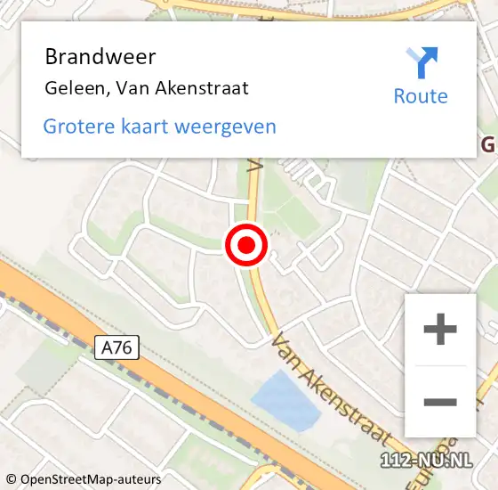 Locatie op kaart van de 112 melding: Brandweer Geleen, Van Akenstraat op 9 mei 2019 12:59