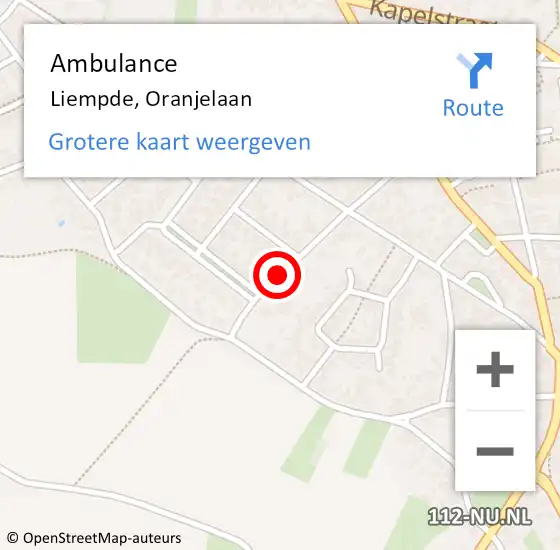 Locatie op kaart van de 112 melding: Ambulance Liempde, Oranjelaan op 9 mei 2019 13:02