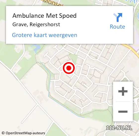 Locatie op kaart van de 112 melding: Ambulance Met Spoed Naar Grave, Reigershorst op 9 mei 2019 13:09