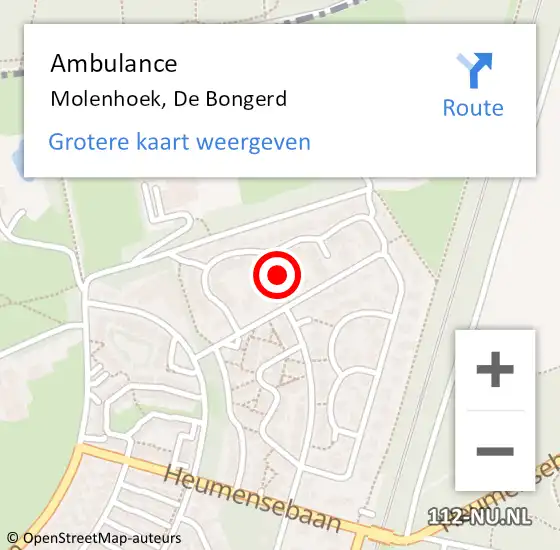 Locatie op kaart van de 112 melding: Ambulance Molenhoek, De Bongerd op 9 mei 2019 14:14