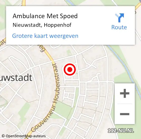 Locatie op kaart van de 112 melding: Ambulance Met Spoed Naar Nieuwstadt, Hoppenhof op 9 mei 2019 15:05