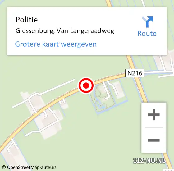 Locatie op kaart van de 112 melding: Politie Giessenburg, Van Langeraadweg op 9 mei 2019 15:51