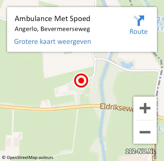 Locatie op kaart van de 112 melding: Ambulance Met Spoed Naar Angerlo, Bevermeerseweg op 9 mei 2019 17:34