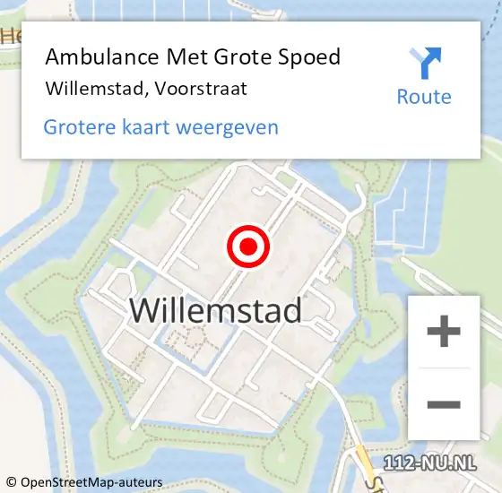 Locatie op kaart van de 112 melding: Ambulance Met Grote Spoed Naar Willemstad, Voorstraat op 9 mei 2019 17:49